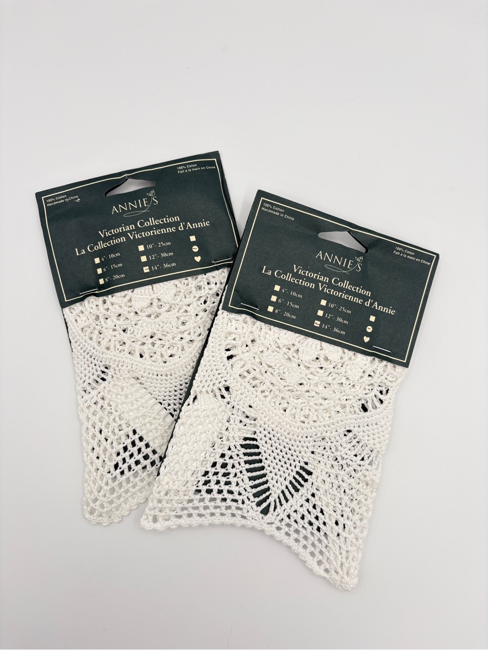 Annie's Victorian Collection Handmade Crocheted White Doilies 14" Round Set of 2